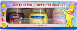 Haribo Cherry Cola, Strawberry Happiness, Lemon Fruits - geurkaarsen Cadeauset - 3x 85g