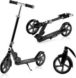 Lionelo Luca - Opvouwbare Scooter - Tot 100 kg - ABEC-7 Lagers - 200 mm Wielen - ShockResist Demping - 3 Hoogte-instellingen - Antislip Platform - Zwart