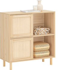 SoBuy FSB87-N - Dressoir - Houten Buffetkast 2 Schuifdeuren Wieltjes - Naturel