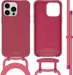 iMoshion Hoesje Geschikt voor iPhone 14 Pro Max Hoesje Met Koord - iMoshion Color Backcover met afneembaar koord - Donkerrood