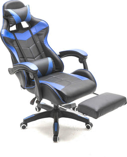 Gamestoel met voetsteun Cyclone tieners - bureaustoel - racing gaming stoel - blauw zwart