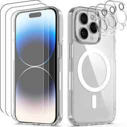 Podec Magsafe Hoesje iPhone 14 Pro Max - Back Cover - 3x Screenprotector 3x Cameraprotector - Doorzichtig