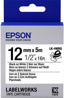 Epson LK-4WBQ - Label Cartridge - Iron on - Zwart/Wit 12mm (5m)