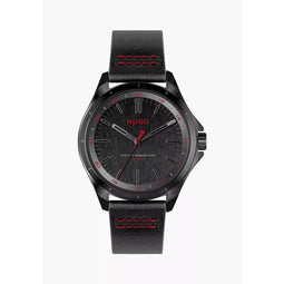 Hugo Boss Zwarte Leren Horloge Elegante Stijl
