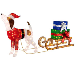 Coast Verlichte Kerstdecoratie - Kersthond met Slee - 170 LED-lampen - 78 x 21 x 82 cm - Veelkleurig