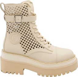 Liu Jo - Dames Boots - Combat boots met rits en vetersluiting - Beige - Maat 36