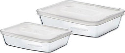 Pyrex - Cook & Freeze Schaal Rechthoek met Deksel Set van 2 Stuks - Borosilicaatglas - Transparant -