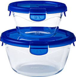 Pyrex - Cook & Go Schaal Rond met Deksel Set van 2 Stuks - Borosilicaatglas - Transparant