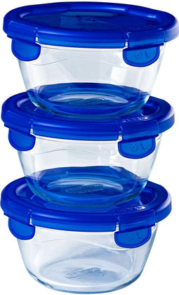 Pyrex - Cook & Go Schaal Rond met Deksel Set van 3 Stuks - Borosilicaatglas - Transparant