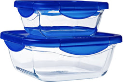 Pyrex - Cook & Go Schaal Vierkant met Deksel Set van 2 Stuks - Borosilicaatglas - Transparant