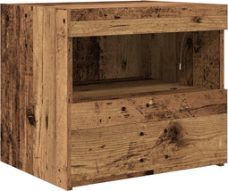 vidaXL - Nachtkastje - met - LED-verlichting - Oud - Hout - 50x40x45 - cm