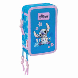 Driedubbele Pennenzak Lilo & Stitch Hawaii Blauw 12,5 x 19,5 x 5,5 cm 36 Onderdelen