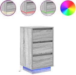 vidaXL - Nachtkastje - met - LED-verlichting - 38x34x65 - cm - grijs - sonoma