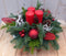 Kerststukje 'Perm' Rood met drie kaarsen dia. 30 cm