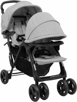 vidaXL - Tweelingkinderwagen - tandem - staal - lichtgrijs