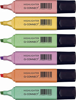 Q-CONNECT markeerstift pastel, geassorteerde kleuren, pak van 6 stuks