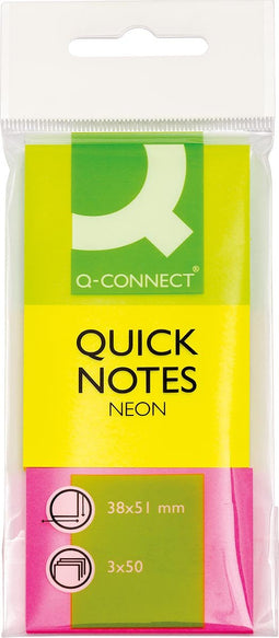 Q-CONNECT - Q-CONNECT Quick Notes, ft 38 x 51 mm, 50 vel, etui van 3 blokken in neonkleuren