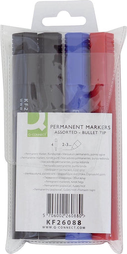 Q-Connect viltstift permanent rond assorti 4 stuks