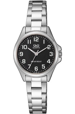 Q&Q QA07J205Y - Horloge - Analoog - Dames - Vrouwen - stalen band - Rond - Metaal - Cijfers - Zilverkleurig - Zwart - Crème - 3ATM