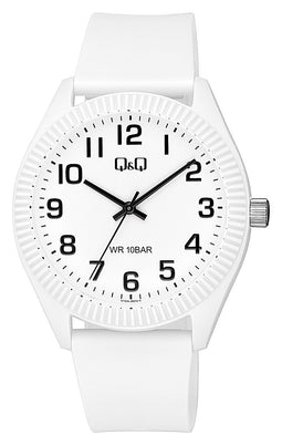 Q&Q V12A-001VY - Horloge - Sport - Analoog - Unisex - Plastic band - Rond - Kunststof - Cijfers - Wit - 10 ATM