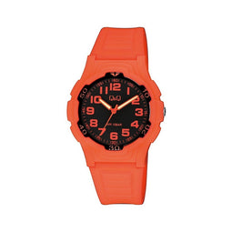 Q&Q V31A-004VY - Horloge - Analoog - Dames - Heren - Unisex - Siliconen band - Kunststof - Cijfers - Rond - Oranje - 10ATM waterdicht