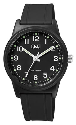 Q&Q VR35J027Y - Horloge - Sport - Analoog - Unisex - Plastic band - Rond - Cijfers - Streepjes - Vierkantjes - Kunststof - Zwart - 10 ATM