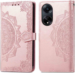 iMoshion Hoesje Geschikt voor Oppo A98 Hoesje Met Pasjeshouder - iMoshion Mandala Bookcase - Rosé Goud