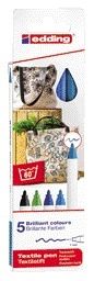 edding 4600 Textielstiften - 5 koele kleuren - ronde punt 1 mm - kleding versieren - na het strijken wasmachine bestendig
