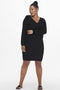 ONLY CARMAKOMA CARESLY LS V-NECK KNEE DRESS - Gebreide rib jurk met V-hals en lange mouwen - Maat M-46/48