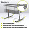 Lionelo Aurora 3-in-1 Co-sleeper - Babybedje tot 9 kg - Verstelbare Hoogte - 4 Wielen met Rem - Ademend Gaas - Inclusief Matras & Transporttas - Grijs
