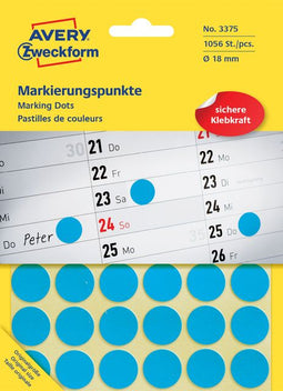 Avery Zweckform - Etiket avery 3375 rond 18mm blauw 1056 stuks