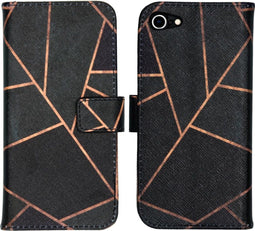 iMoshion Hoesje Geschikt voor iPhone 7 / 8 / SE (2020) / SE (2022) Hoesje Met Pasjeshouder - iMoshion Design Softcase Bookcase - Goud / Zwart / Black Graphic