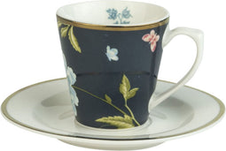 Laura Ashley Heritage Collectables Kop en Schotel koffie set / Espresso kopjes - Midnight Uni 9 cl. - Porselein