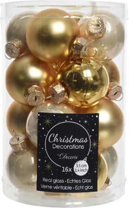Kerstbal glas d3.5c parel/goud 16st kerst
