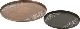 J-Line Rond plateau - dienblad - metaal - brons & zwart - 2 stuks - woonaccessoires