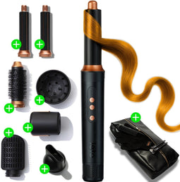 LETO Air7 - 8-in-1 Airstyler - Föhnborstel Krulborstel Stijlborstel Diffuser ION technologie - Matte Black & Copper