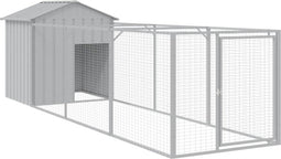 vidaXL - Hondenhok - met - dak - 117x405x123 - cm - staal - lichtgrijs