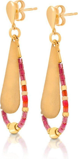 Scmyk EG-271 B - Oorbellen - Goud plated met druppel van roze en oranje kraaltjes - Goudkleurig
