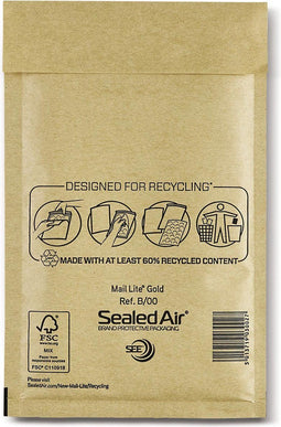 Mail Lite luchtkussenenveloppen, goud, B/00, 120 x 210 mm, doos van 100 stuks