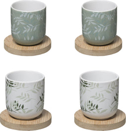 Secret de Gourmet koffie of thee kopjes set 4 stuks met onderzetter van bamboe - Groen - 13 cl - In cadeaudoosje
