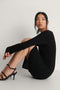 NA-KD Reborn - Rouched Ribbed Button Jurk - V-hals lange mouwen midi - Zwart