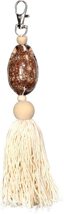 - de sumbawa sleutelhanger | naturel-bruin | hout - katoen | 20x4x3 cm - metaal - 20x4x3
