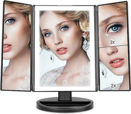 Spiegel met LED verlichting - Drieluik make-upspiegel - 22 LED lampjes - Zwart