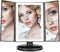 Spiegel met LED verlichting - Drieluik make-upspiegel - 22 LED lampjes - Zwart