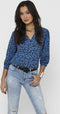 JDY JDYPIPER - L/S V-NECK TOP - Blauwe leo print - Maat 38