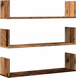 vidaXL - Wandschappen - 3 - st - 80x18x18 - cm - bewerkt - hout - oud - houtkleurig