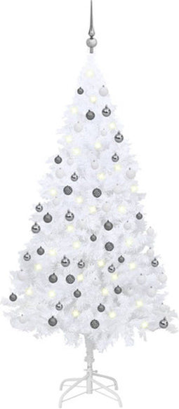 vidaXL - Kunstkerstboom - met - verlichting - en - kerstballen - 120 - cm - PVC - wit