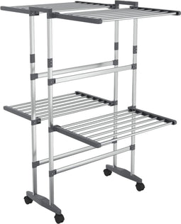 vidaXL - Droogrek - 2-laags - met - wieltjes - 60x70x106 - cm - zilverkleurig