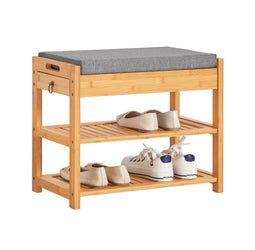 SoBuy FSR49-N - Schoenenrek met Zijkast en Zitgedeelte - Bamboe - 55x30x46cm