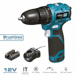 Koma Tools - Boorset 12 V - Hamerboor met accessoires - Blauw Zwart